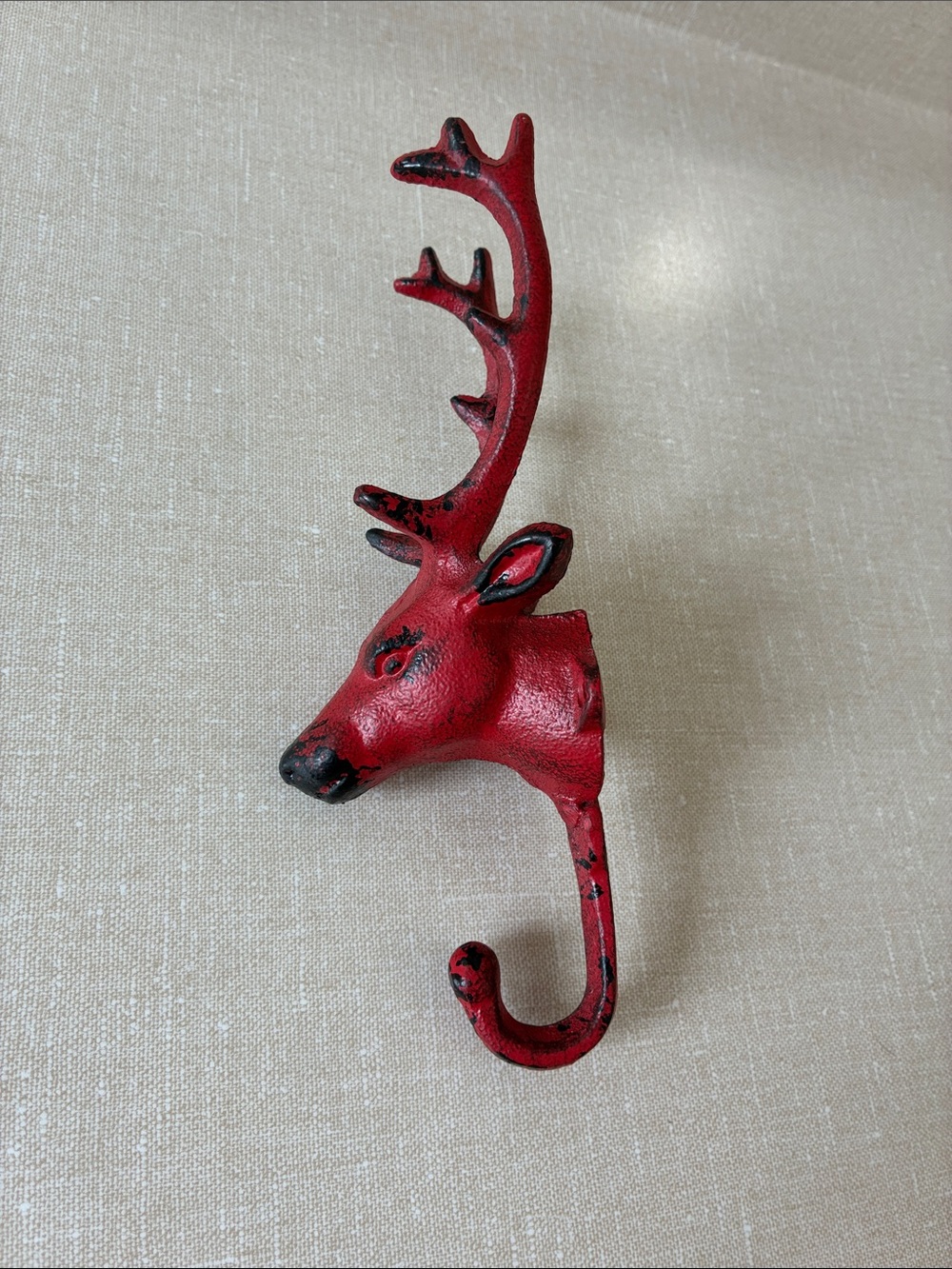 🌷3 for $25🌷Unbranded, US OS, Red & Black Cast Iron Deer Head Wall Hook, NWOT